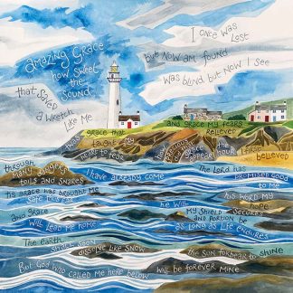 Hannah Dunnett Amazing Grace Lighthouse design square card and poster