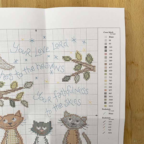 Hannah Dunnett Your Love Lord Reaches to the Heavens Cross Stitch Kit chart image