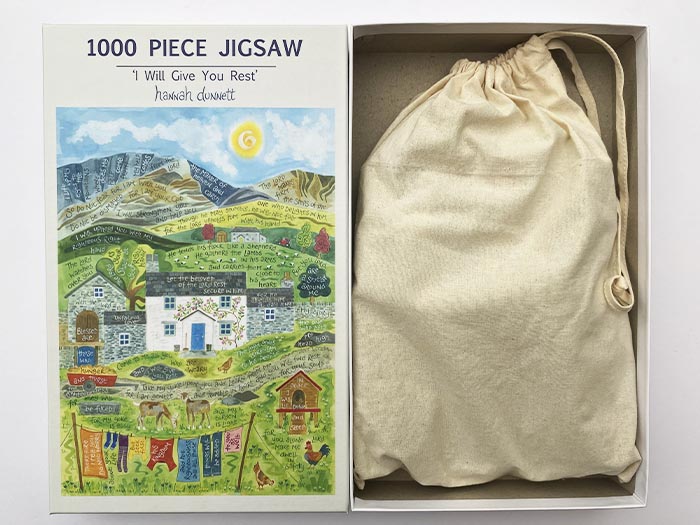 Hannah Dunnett I Will Give You Rest Jigsaw box and bag image
