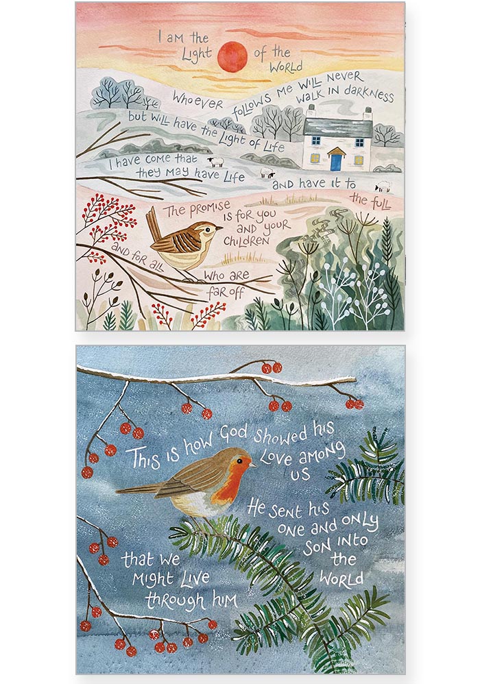 Hannah Dunnett I am the light of the world and love came down Christmas cards pack