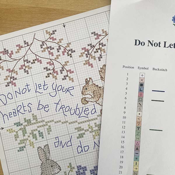 Hannah Dunnett Do Not Let Your Hearts Be Troubled cross stitch pattern chart image